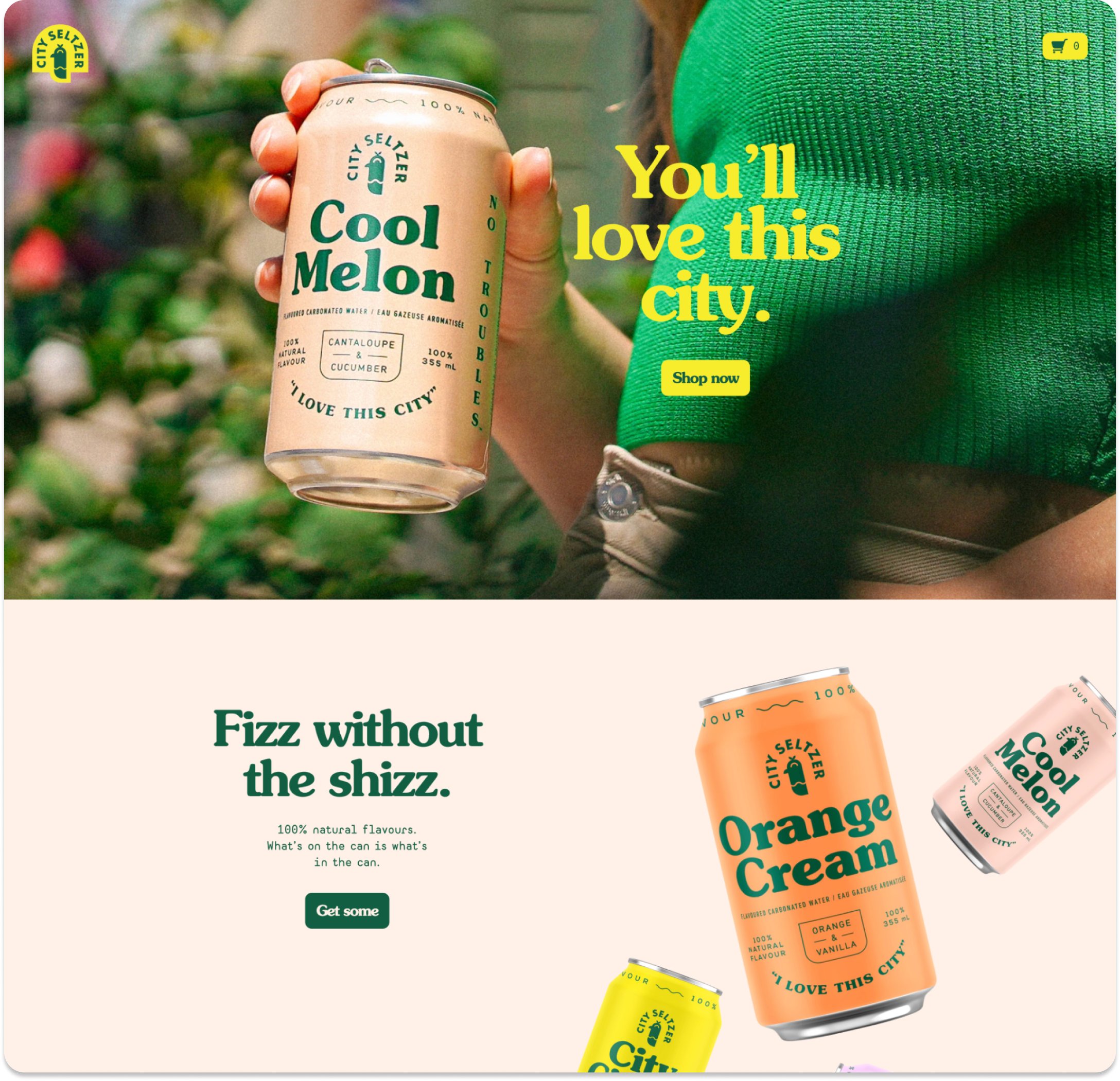 City Seltzer website, and 'Fizz without the shizz' tagline.